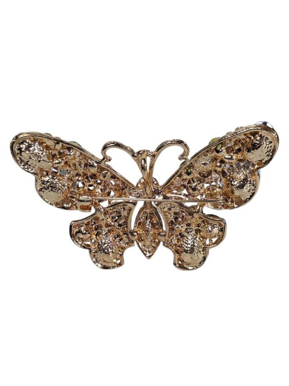 Blue Rhinestone Butterfly Brooch Pin Gold Tone Costume Jewelry VTG - Picture 2 of 5